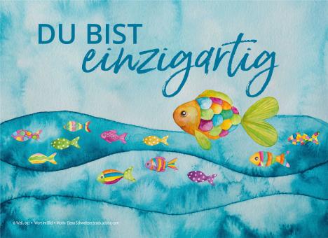 Postkarte Rückseite blanko - Fischschwarm - DU BIST einzigartig 